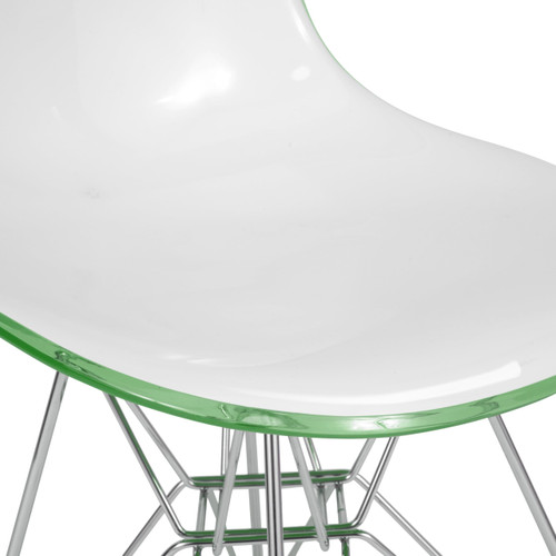 Cresco Acrylic Dining, Modern Chrome Eiffel Base and Curved Back Design, Ergonomic and Lightweight Accent Side Chair for Mid-Century Home, Kitchen, and Café (White Green, Singles)
