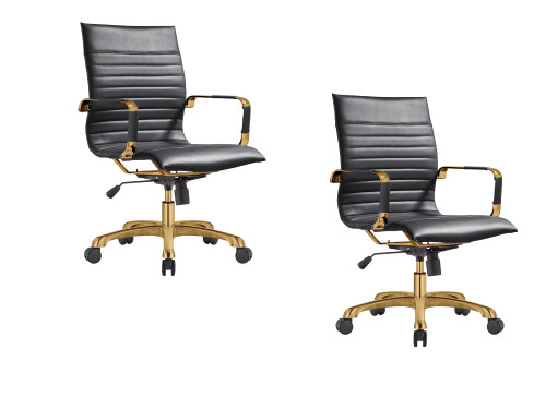 Harris Soft Pad Office Chair – Faux Leather Executive Chair with Gold Steel Base, Adjustable Height, Tilt Lock, Swivel, and Casters – Modern Ergonomic Desk Chair