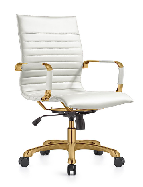 Harris Soft Pad Office Chair – Faux Leather Executive Chair with Gold Steel Base, Adjustable Height, Tilt Lock, Swivel, and Casters – Modern Ergonomic Desk Chair..