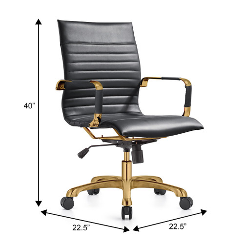 Harris Soft Pad Office Chair – Faux Leather Executive Chair with Gold Steel Base, Adjustable Height, Tilt Lock, Swivel, and Casters – Modern Ergonomic Desk Chair...