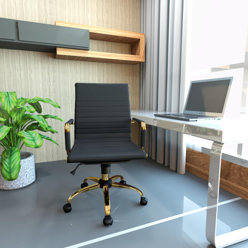 Harris Soft Pad Office Chair – Faux Leather Executive Chair with Gold Steel Base, Adjustable Height, Tilt Lock, Swivel, and Casters – Modern Ergonomic Desk Chair...