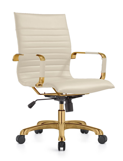 Harris Soft Pad Office Chair–Faux Leather Executive Chair with Gold Steel Base, Adjustable Height, Tilt Lock, Swivel, and Casters – Modern Ergonomic Desk Chair