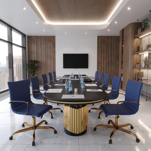 Harris Modern Conference Leather Ergonomic Executive Office Chair with Adjustable Height and Swivel Gold Frame for Home and Office Room