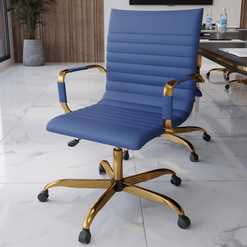 Harris Modern Conference Leather Ergonomic Executive Office Chair with Adjustable Height and Swivel Gold Frame for Home and Office Room