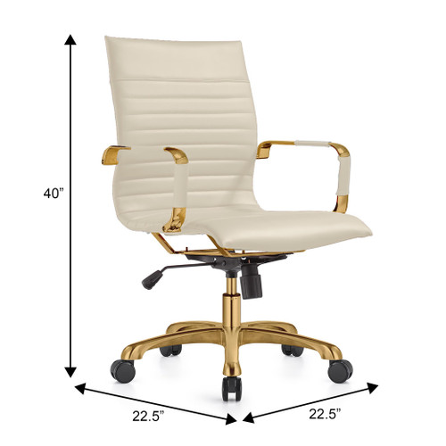 Harris Soft Pad Office Chair - Faux Leather Executive Chair with Gold Steel Base, Adjustable Height, Tilt Lock, Swivel, and Casters – Modern Ergonomic Desk Chair