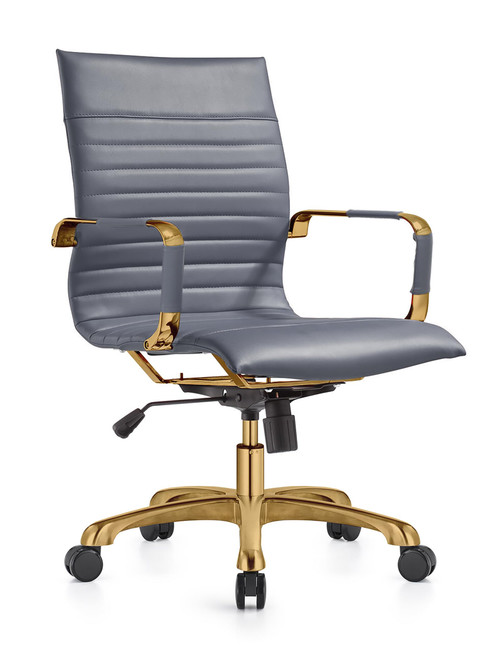 Harris Soft Pad Office Chair -Faux Leather Executive Chair with Gold Steel Base, Adjustable Height, Tilt Lock, Swivel, and Casters – Modern Ergonomic Desk Chair