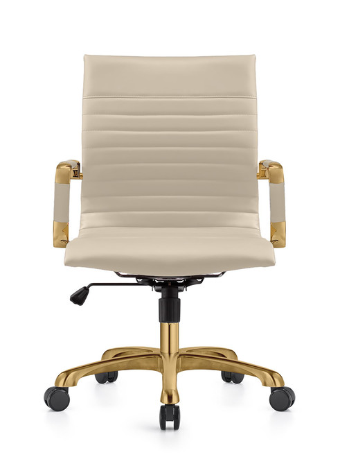 Harris Soft Pad Office Chair – Faux Leather Executive Chair with Gold Steel Base, Adjustable Height, Tilt Lock, Swivel, and Casters –Modern Ergonomic Desk Chair