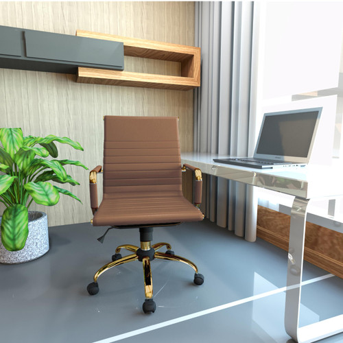 Harris  Modern Adjustable Swivel Leather Task Office Chair with Gold Frame, Light Brown