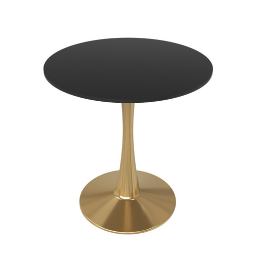 Bristol 24" Round Dining Table in Black Modern MDF Wood Tabletop with Gold Pedestal Base, Mid-Century Accent Table for Kitchen, Café & Dining Room