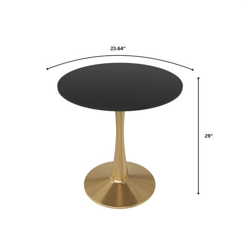 Bristol 24" Round Dining Table in Black Modern MDF Wood Tabletop with Gold Pedestal Base, Mid-Century Accent Table for Kitchen, Café & Dining Room
