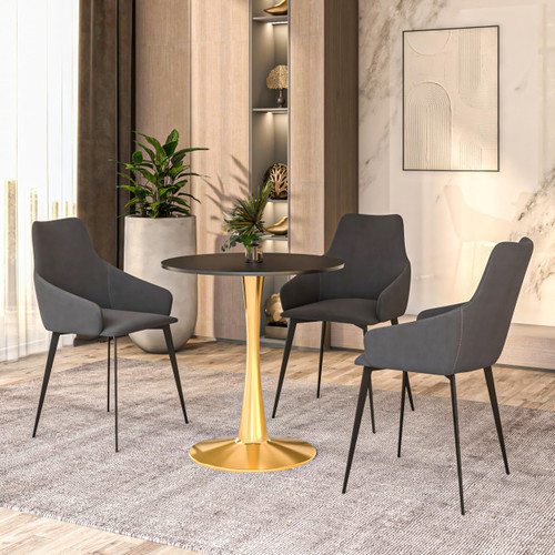 Bristol 24" Round Dining Table in Black Modern MDF Wood Tabletop with Gold Pedestal Base, Mid-Century Accent Table for Kitchen, Café & Dining Room
