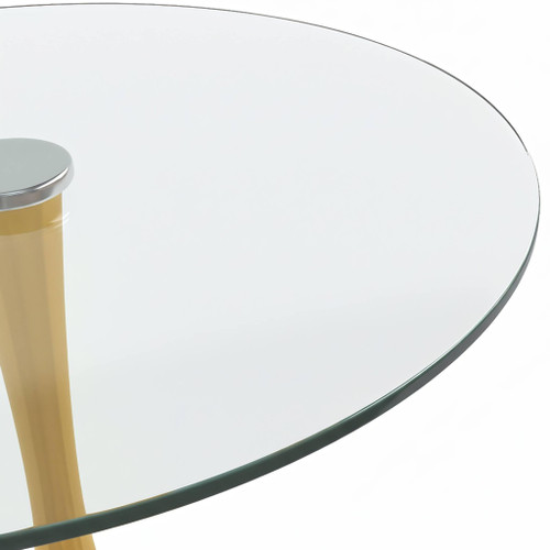 Bristol 24" Round Dining Table in Clear Glass Tabletop with Gold Pedestal Base, Mid-Century Accent Table for Kitchen, Café & Dining Room