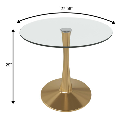 Bristol 27" Round Dining Table in Clear Glass Tabletop with Gold Pedestal Base, Mid-Century Accent Table for Kitchen, Café & Dining Room