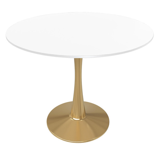 Bristol 31" Round Dining Table in White Modern MDF Wood Tabletop with Gold Pedestal Base, Mid-Century Accent Table for Kitchen, Café & Dining Room