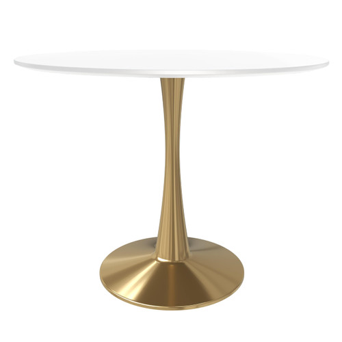 Bristol 31" Round Dining Table in White Modern MDF Wood Tabletop with Gold Pedestal Base, Mid-Century Accent Table for Kitchen, Café & Dining Room