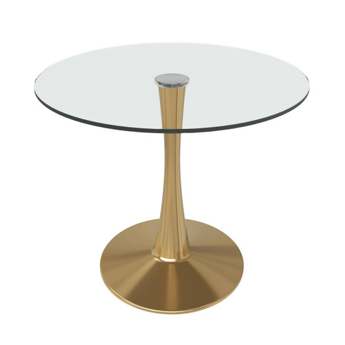 Bristol 35" Round Dining Table in Clear Glass Tabletop with Gold Pedestal Base, Mid-Century Accent Table for Kitchen, Café & Dining Room