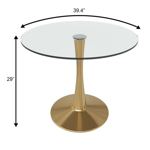 Bristol 40" Round Dining Table in Clear Glass Tabletop with Gold Pedestal Base, Mid-Century Accent Table for Kitchen, Café & Dining Room