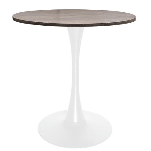 Bristol 27" Wide Round Dining Table, Modern MDF Wood Top & White Metal Pedestal Base Gloss Finish Accent Table Mid-Century Café Table, Kitchen Dining Room Furniture, Dark Walnut