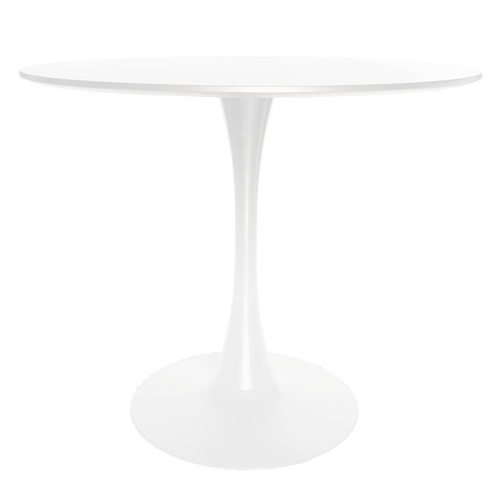 Bristol 31" Wide Round Dining Table, Modern MDF Wood Top & White Metal Pedestal Base Gloss Finish Accent Table Mid-Century Café Table, Kitchen Dining Room Furniture, White