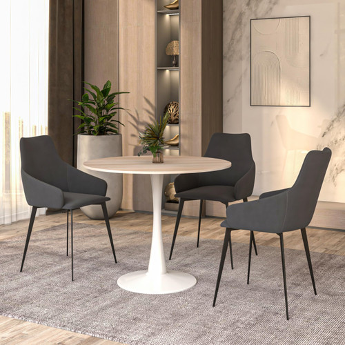 Bristol 35" Wide Round Dining Table, Modern MDF Wood Top & White Metal Pedestal Base Gloss Finish Accent Table Mid-Century Café Table, Kitchen Dining Room Furniture, Natural