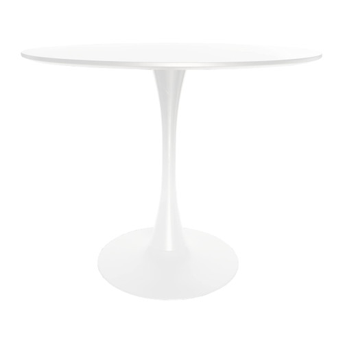 Bristol 35" Wide Round Dining Table, Modern MDF Wood Top & White Metal Pedestal Base Gloss Finish Accent Table Mid-Century Café Table, Kitchen Dining Room Furniture, White