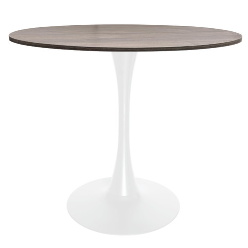 Bristol 36" Wide Round Dining Table, Modern MDF Wood Top & White Metal Pedestal Base Gloss Finish Accent Table Mid-Century Café Table, Kitchen Dining Room Furniture, Dark Walnut