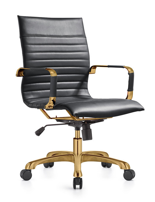 Soft Pad Office Chair – Faux Leather Executive Chair with Gold Steel Base, Adjustable Height, Tilt Lock, Swivel, and Casters – Modern Ergonomic Desk Chair