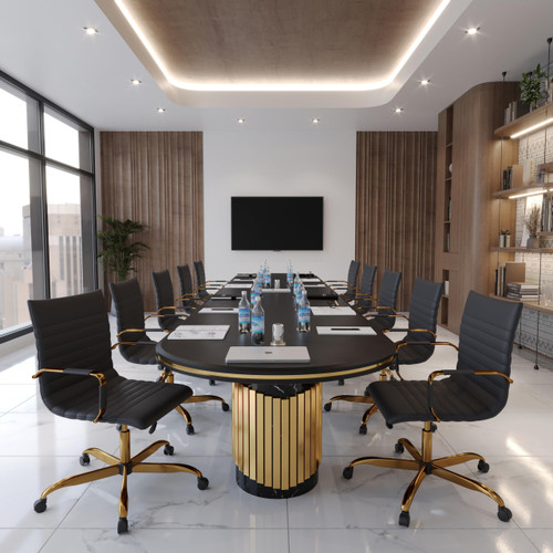 Soft Pad Office Chair – Faux Leather Executive Chair with Gold Steel Base, Adjustable Height, Tilt Lock, Swivel, and Casters – Modern Ergonomic Desk Chair