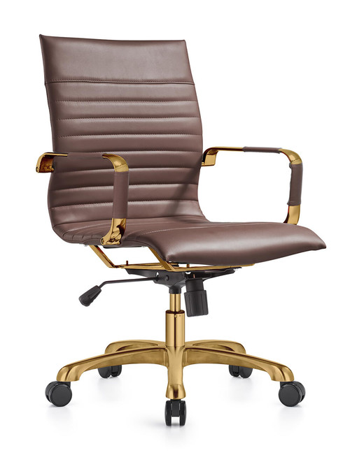 Modern Conference Leather Ergonomic Executive Office Chair with Adjustable Height & Swivel Gold Frame for Home and Office Room