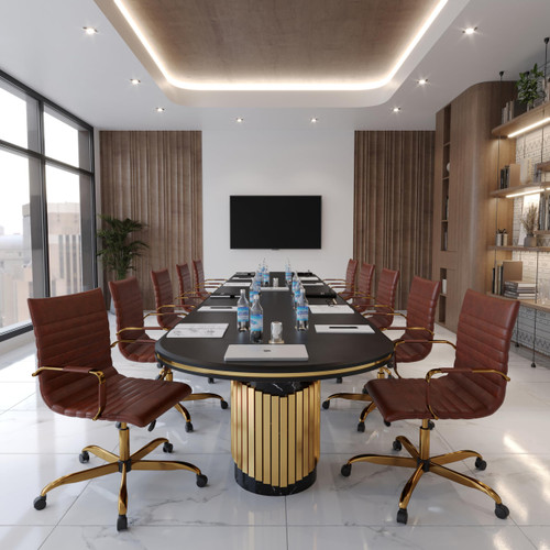 Modern Conference Leather Ergonomic Executive Office Chair with Adjustable Height & Swivel Gold Frame for Home and Office Room