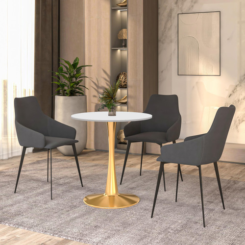 24" Round Dining Table in White Modern MDF Wood Tabletop with Gold Pedestal Base, Mid-Century Accent Table for Kitchen, Café & Dining Room