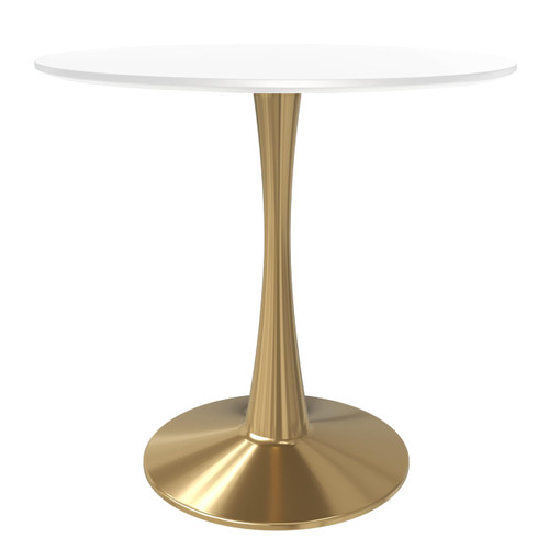 27" Round Dining Table in White Modern MDF Wood Tabletop with Gold Pedestal Base, Mid-Century Accent Table for Kitchen, Café & Dining Room