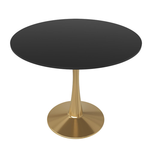 35" Round Dining Table in Black Modern MDF Wood Tabletop with Gold Pedestal Base, Mid-Century Accent Table for Kitchen, Café & Dining Room