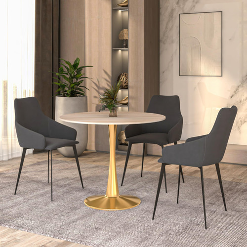 35" Round Dining Table in Natural Wood Modern MDF Wood Tabletop with Gold Pedestal Base, Mid-Century Accent Table for Kitchen, Café & Dining Room