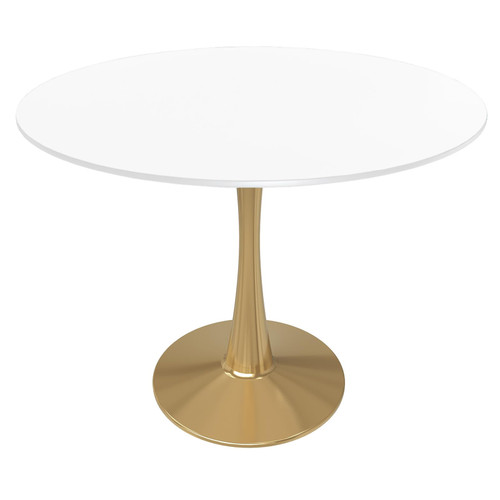 35" Round Dining Table in White Modern MDF Wood Tabletop with Gold Pedestal Base, Mid-Century Accent Table for Kitchen, Café & Dining Room
