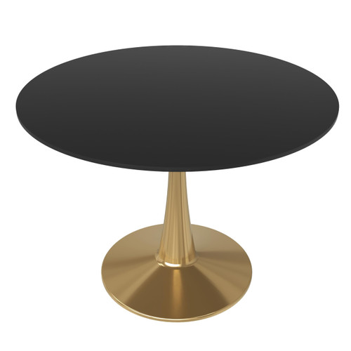 40" Round Dining Table in Black Modern MDF Wood Tabletop with Gold Pedestal Base, Mid-Century Accent Table for Kitchen, Café & Dining Room