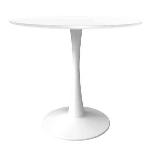 27" Wide Round Dining Table, Modern MDF Wood Top & White Metal Pedestal Base Gloss Finish Accent Table Mid-Century Café Table, Kitchen Dining Room Furniture, White