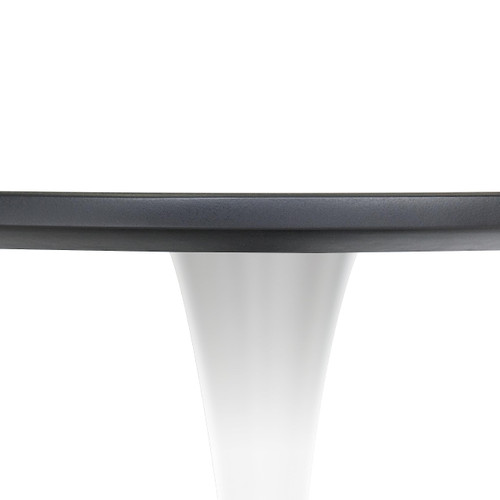 35" Wide Round Dining Table, Modern MDF Wood Top & White Metal Pedestal Base Gloss Finish Accent Table Mid-Century Café Table, Kitchen Dining Room Furniture, Black