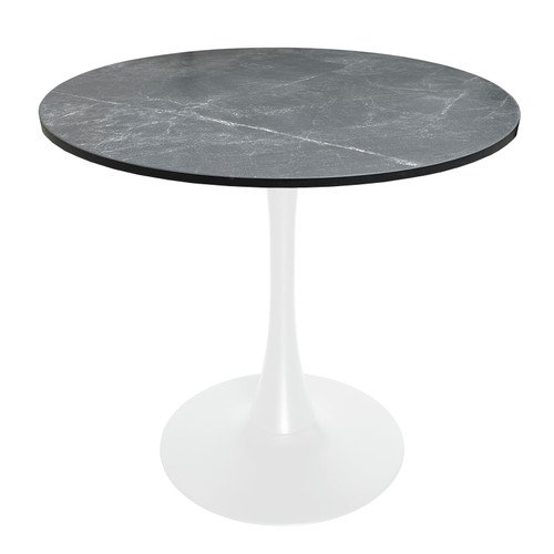 36" Wide Round Dining Table, Modern MDF Wood Top & White Metal Pedestal Base Gloss Finish Accent Table Mid-Century Café Table, Kitchen Dining Room Furniture, Black