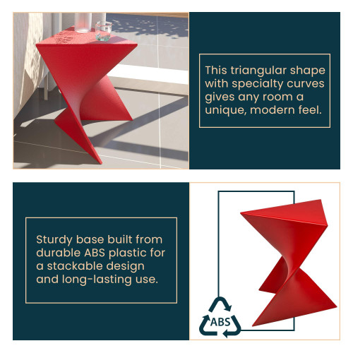 15.75" Triangular Side Table, Stackable Plastic Accent End Table for Indoor & Outdoor Use, Weather-Resistant Modern Patio & Living Room Table, Red