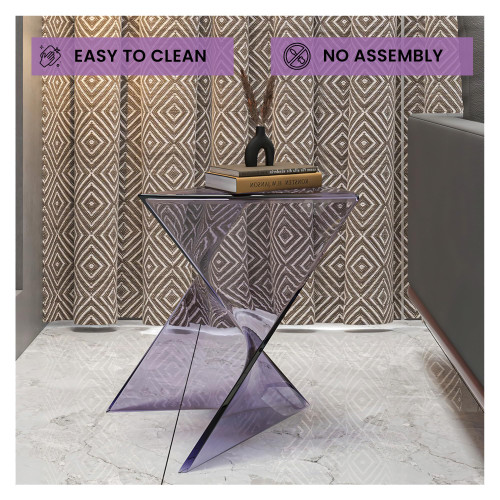 15.75" Clear Stackable Plastic Side Table - Weather-Resistant Triangular Accent Table for Living Room, Patio, or Backyard