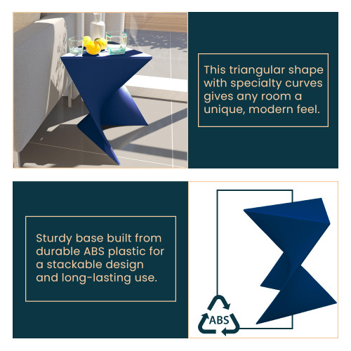15.75" Navy Blue Stackable Side Table - Weather-Resistant Plastic Triangular Accent End Table for Indoor & Outdoor Use