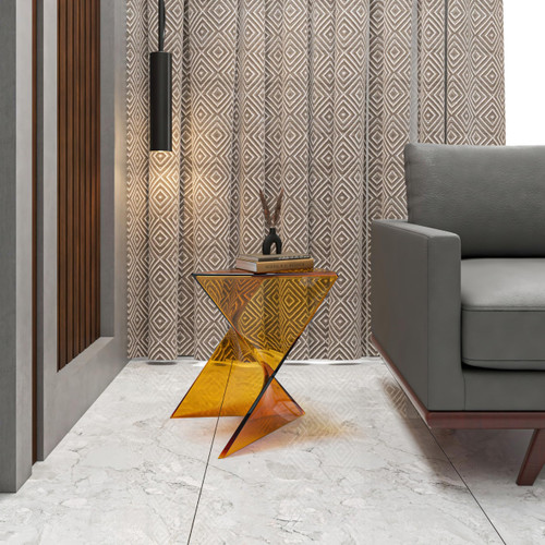 15.75" Stackable Weather-Resistant Plastic Triangular Side Table - Transparent Tea Accent End Table for Indoor & Outdoor Use