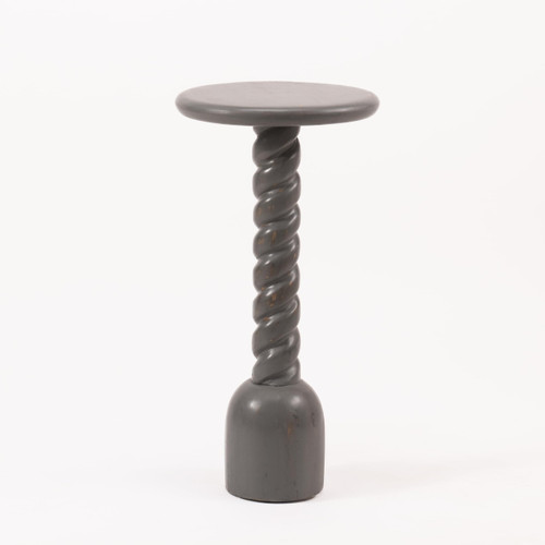 Solid Mango Wood 26" Height Pedestal Side Table, Farmhouse Tall Accent End Table, Martinee,Plantstand,Drink, Contemprorary Spindle Design Leg Side Table, Living Room,Bedroom,Gray Finish