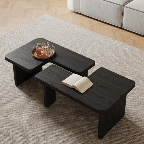 Black Wood Coffee Table, Free Adjustable Modern Living Room Table as Square, Rectangle, Irregular Tea Table, Couch Side Table for Home Office