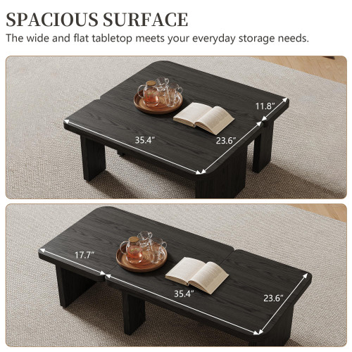 Black Wood Coffee Table, Free Adjustable Modern Living Room Table as Square, Rectangle, Irregular Tea Table, Couch Side Table for Home Office