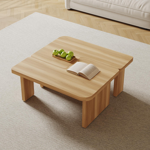 Modular Modern Coffee Table for Living Room, Free Adjustable Shape, Minimalist Square Living Room Tea Table, Light Wood Nesting Table Set of 2