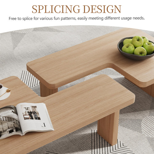 Modular Modern Coffee Table for Living Room, Free Adjustable Shape, Minimalist Square Living Room Tea Table, Light Wood Nesting Table Set of 2