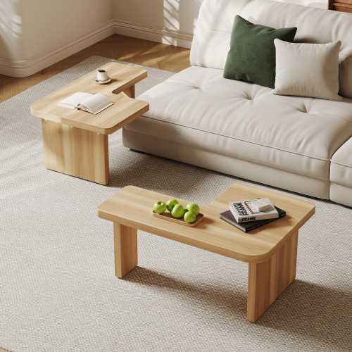 Modular Modern Coffee Table for Living Room, Free Adjustable Shape, Minimalist Square Living Room Tea Table, Light Wood Nesting Table Set of 2