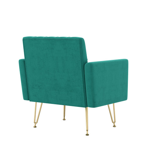 Accent Chair for Living Room, Comfy Oversized Velvet Upholstered Arm Chairs, Mid Century Modern Reading Single Sofa Side Chair with Tufted Back and Gold Legs for Bedroom (1, Green)